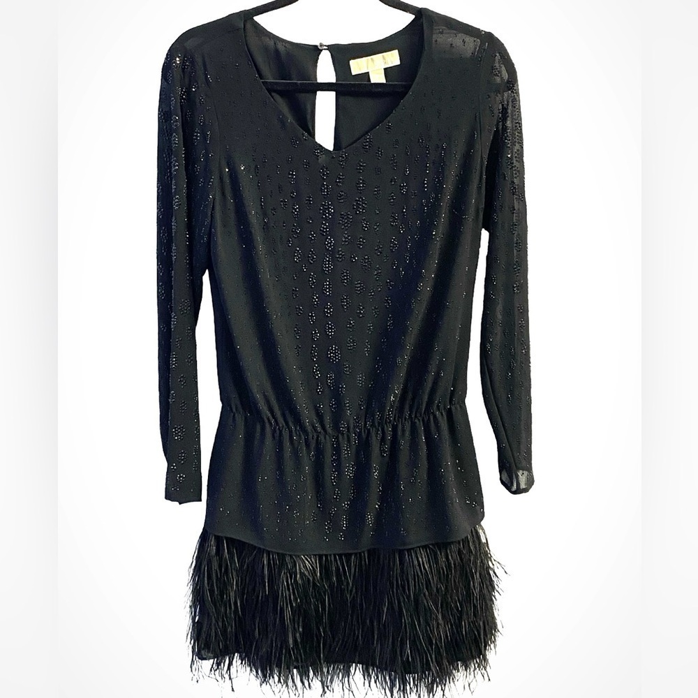 Michael Kors Black Rhinestones Ostrich Feathers Dress Size S Good Used Condition